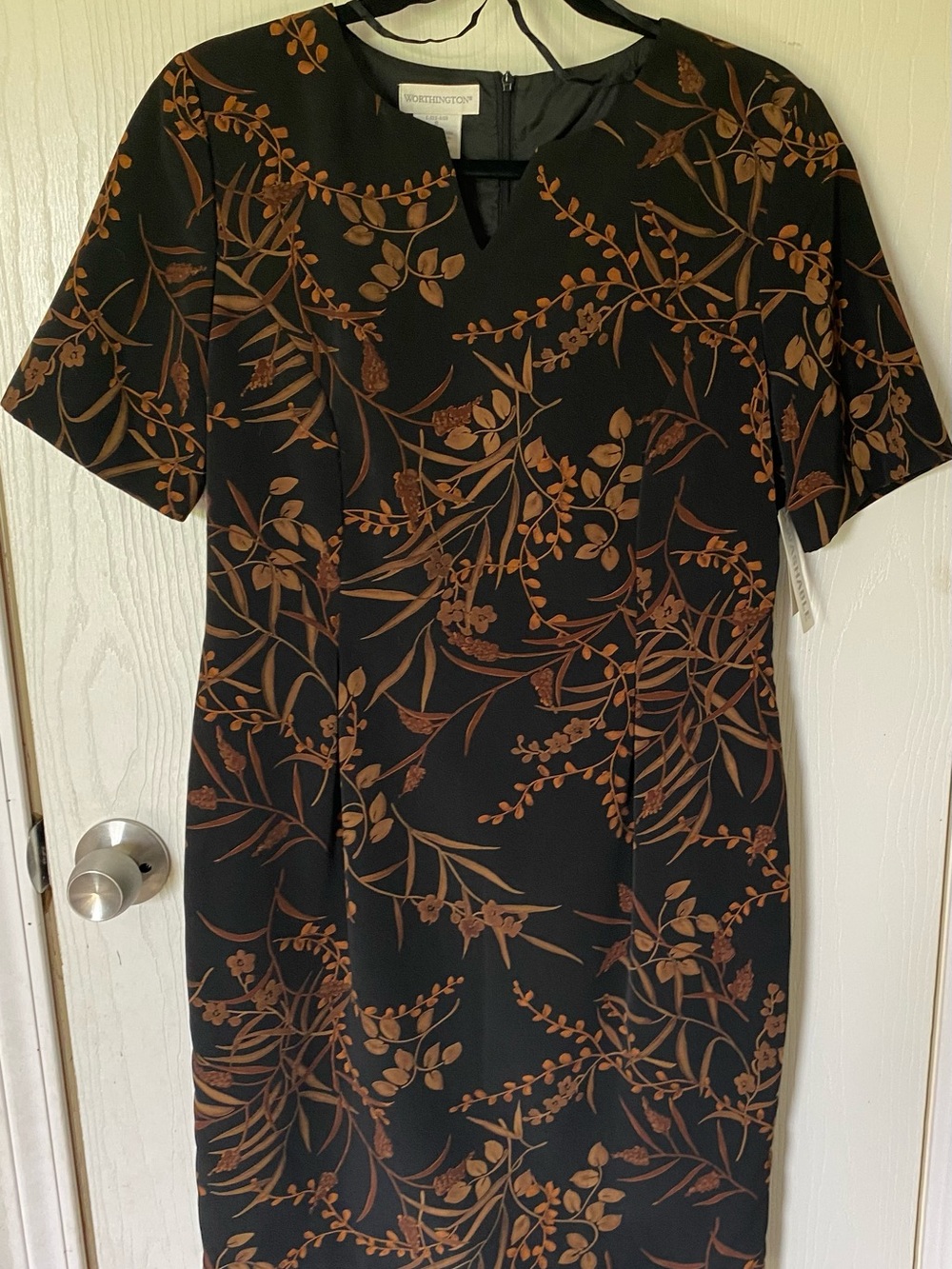 jcpenney Black Midi Dress with Brown Botanical Print